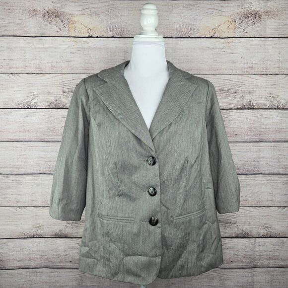 Lane Bryant Button Down 3/4 Sleeve Grey Business Casual Blazer Size 14 NWT - Picture 1 of 8